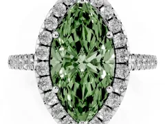 Fancy Green Marquise Cut Diamond Pavé Halo Engagement Ring Set in Silver with Pavé Band and Prong Setting