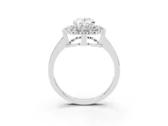 Oval Cut Diamond Halo Cluster Engagement Ring Set in Silver with Solitaire Band and Prong Setting