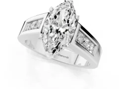 Marquise Cut Diamond Solitaire Ring Set in Platinum with Channel-Set Accent Stones and Prong Setting