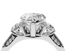 Heart Cut Diamond Three-Stone Ring Set in Silver with Pavé Band and Smaller Side Stones
