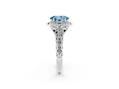 Fancy Blue Oval Cut Diamond Solitaire Ring Set in White gold with Hidden Halo and Pavé Band