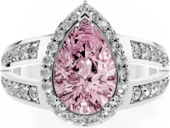 Fancy Pink Pear Cut Diamond Halo Ring Set in Platinum with Double Pavé Split Shank