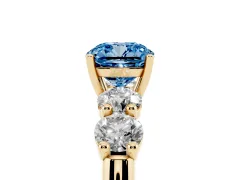Fancy Blue Cushion Cut Diamond Five-Stone Prong Set Ring Set in Yellow gold with Classic Band