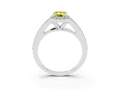 Fancy Yellow Emerald Cut Diamond Halo Split Shank Pavé Ring Set in White gold with Prong Setting