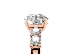 Round Cut Diamond Five-Stone Prong Set Engagement Ring Set in Rose gold with Channel Band