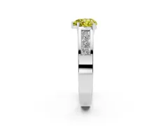 Fancy Yellow Heart Cut Diamond Solitaire Ring Set in Platinum with Channel-Set Accent Stones and Prong Setting