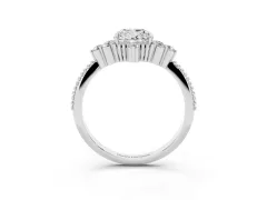 Cushion Cut Diamond Cluster Ring Set in White gold with Beaded Band