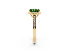 Fancy Green Radiant Cut Diamond Halo Ring Set in Yellow gold with Channel Set Band and Prong Setting
