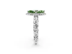 Fancy Green Marquise Cut Diamond Halo Ring Set in Silver with Filigree Leaf Band and Prong Setting