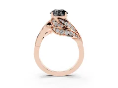 Fancy Black Round Cut Diamond Solitaire Ring Set in Rose gold with Layered Twist Pavé Band