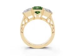 Fancy Green Princess Cut Diamond Three-Stone Ring Set in Yellow gold with Textured Band