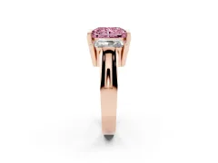 Fancy Pink Radiant Cut Diamond Three-Stone Channel Set Ring Set in Rose gold with Smooth Polished Band