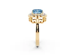 Fancy Blue Princess Cut Diamond Halo Cluster Engagement Ring Set in Yellow gold with Solitaire Band and Prong Setting