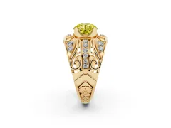 Fancy Yellow Round Cut Diamond Art Deco Ring Set in Yellow gold with Pavé Split Shank