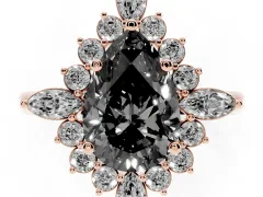Fancy Black Pear Cut Diamond Cluster Halo Ring Set in Rose gold with Marquise and Round Accents