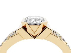 Emerald Cut Diamond Wide Channel Set Band Ring Set in Yellow gold with Bezel Setting