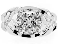 Cushion Cut Diamond Leaf-Inspired Engagement Ring Set in White gold with Round Accents