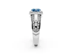 Fancy Blue Asscher Cut Diamond Halo Ring Set in White gold with Double Pavé Split Shank