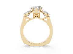 Heart Cut Diamond Three-Stone Trellis Ring Set in Yellow gold with Comfort Fit Band