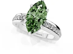 Fancy Green Marquise Cut Diamond Solitaire Ring Set in White gold with Channel Set Band and Prong Setting