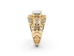 Asscher Cut Diamond Art Deco Ring Set in Yellow gold with Pavé Split Shank