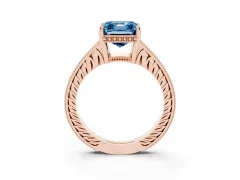 Fancy Blue Asscher Cut Diamond Solitaire Pavé Milgrain Engagement Ring Set in Rose gold with Prong Setting