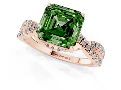 Fancy Green Asscher Cut Diamond Twist Pavé Solitaire Engagement Ring Set in Rose gold with Prong Setting