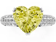 Fancy Yellow Heart Cut Diamond Solitaire Ring Set in Silver with Multi-Row Round Pavé Band and Prong Setting