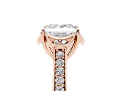 Princess Cut Diamond Halo Ring Set in Rose gold with Channel Set Band and Prong Setting