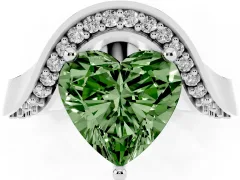 Fancy Green Heart Cut Diamond Solitaire Engagement Ring Set in White gold with Pavé Shoulders
