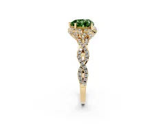 Fancy Green Heart Cut Diamond Halo Twist Band Solitaire Ring Set in Yellow gold with Prong-Set Center Stone