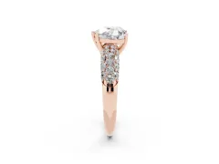 Heart Cut Diamond Pavé Band Solitaire Ring Set in Rose gold with Close-Set Accent Stones and Prong Setting