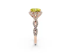Fancy Yellow Radiant Cut Diamond Halo Twist Band Solitaire Ring Set in Rose gold with Prong-Set Center Stone