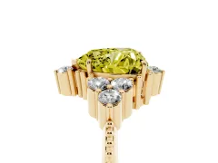 Fancy Yellow Heart Cut Diamond Cluster Ring Set in Yellow gold with Beaded Band