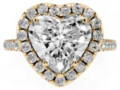Heart Cut Diamond Pavé Halo Engagement Ring Set in Yellow gold with Pavé Band and Prong Setting