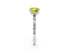 Fancy Yellow Princess Cut Diamond Solitaire Engagement Ring Set in Platinum with Round Pavé Band and Prong Setting