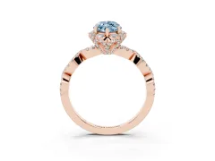 Fancy Blue Marquise Cut Diamond Halo Twist Band Solitaire Ring Set in Rose gold with Prong-Set Center Stone