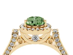 Fancy Green Pear Cut Diamond Halo Ring Set in Yellow gold with Pavé-Lined Split Shank Band