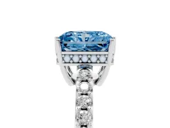 Fancy Blue Radiant Cut Diamond Solitaire Engagement Ring Set in Platinum with Pavé Band and Prong Setting