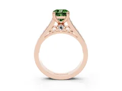 Fancy Green Cushion Cut Diamond Channel Set Solitaire Engagement Ring Set in Rose gold with Prong Setting