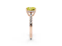 Fancy Yellow Radiant Cut Diamond Solitaire Engagement Ring Set in Rose gold with Pavé Band and Prong Setting