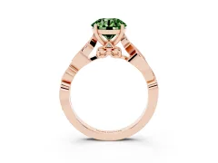 Fancy Green Round Cut Diamond Vine Band Solitaire Ring Set in Rose gold with Milgrain Prong Setting