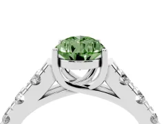 Fancy Green Pear Cut Diamond Solitaire Ring Set in White gold with Cut-Down Micro Pavé Band and Prong Setting