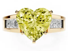 Fancy Yellow Heart Cut Diamond Solitaire Ring Set in Yellow gold with Channel-Set Accent Stones and Prong Setting