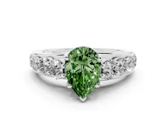 Fancy Green Pear Cut Diamond Pavé Engagement Ring Set in Silver with Prong Setting