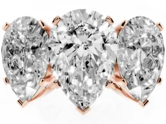 Pear Cut Diamond Three-Stone Ring Set in Rose gold with Channel-Set Band and Prong Settings