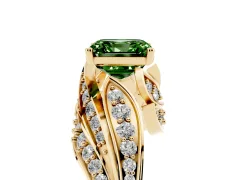Fancy Green Asscher Cut Diamond Solitaire Ring Set in Yellow gold with Layered Twist Pavé Band