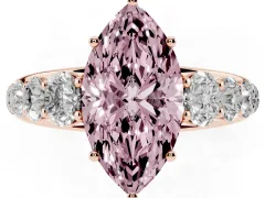 Fancy Pink Marquise Cut Diamond Solitaire Ring Set in Rose gold with Pavé-Set Band and Prong Setting