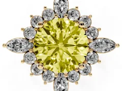 Fancy Yellow Round Cut Diamond Cluster Halo Ring Set in Yellow gold with Marquise and Round Accents