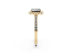 Fancy Black Princess Cut Diamond Halo Pavé Engagement Ring Set in Yellow gold with Prong Setting